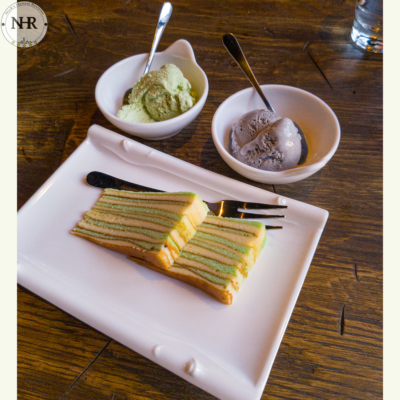 Dessert green tea, black sesame and spekkoek - Asian Cuisine Shizen Den Bosch